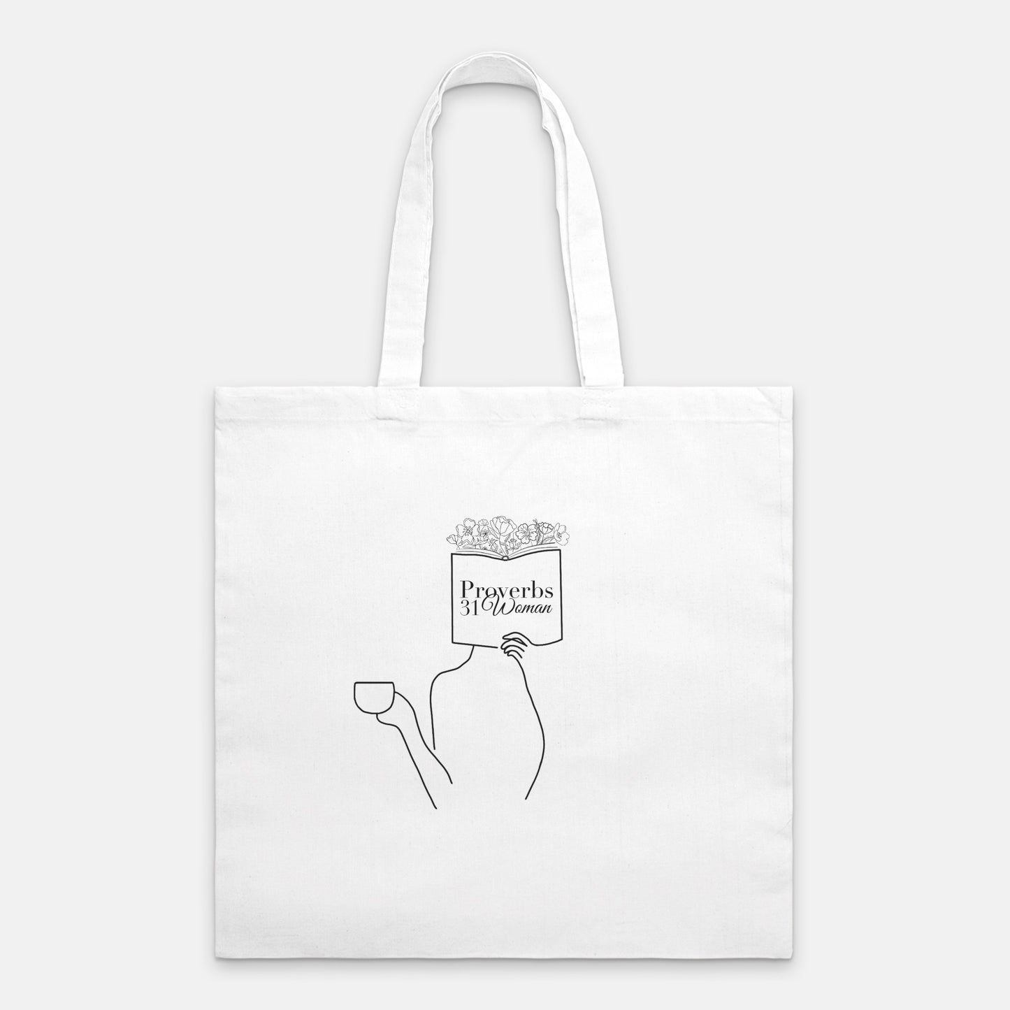 Proverbs 31 Woman Lightweight Christian Canvas Tote Bag (Black Outline)