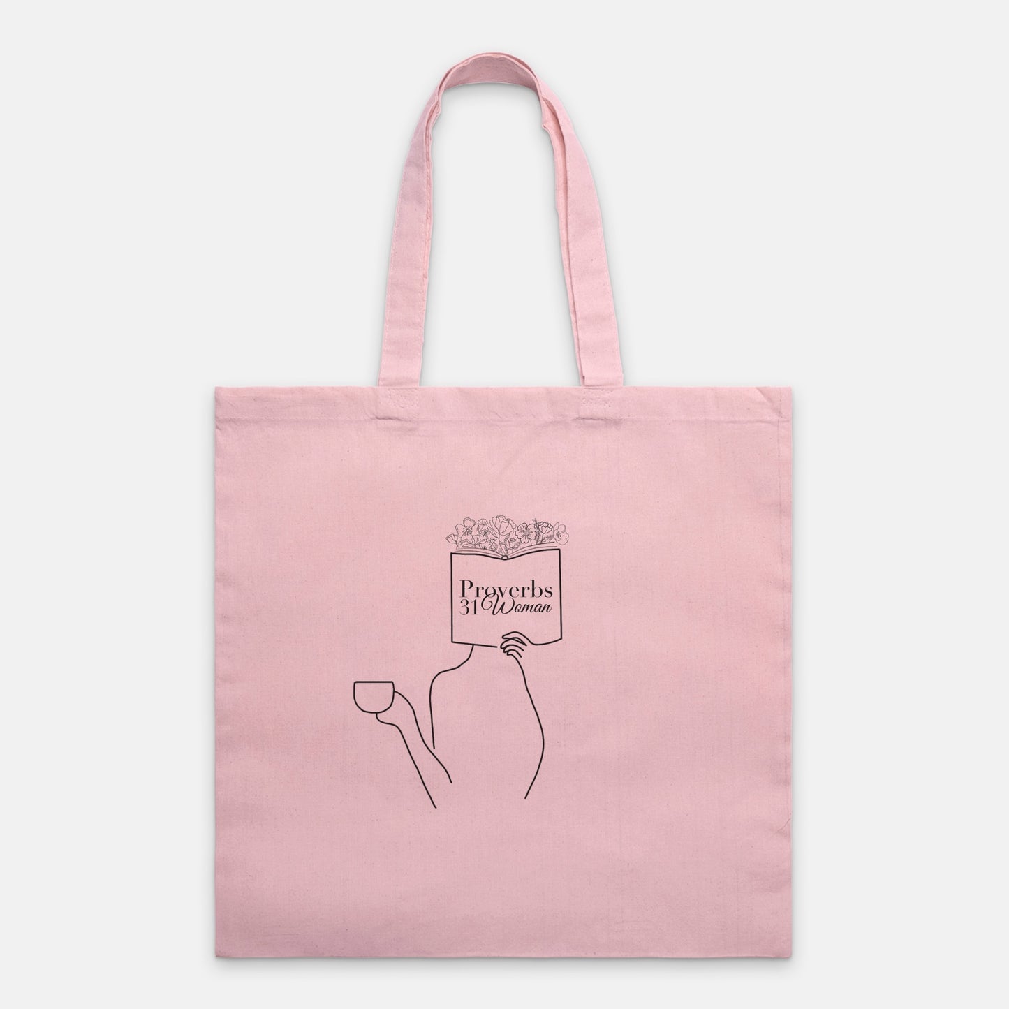 Proverbs 31 Woman Lightweight Christian Canvas Tote Bag (Black Outline)