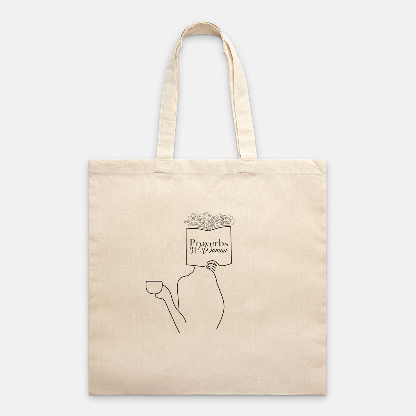 Proverbs 31 Woman Lightweight Christian Canvas Tote Bag (Black Outline)
