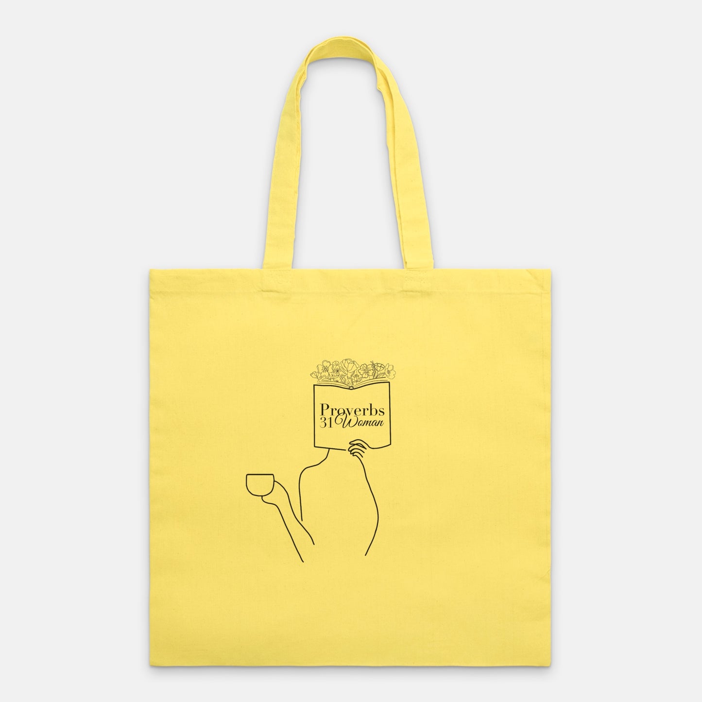 Proverbs 31 Woman Lightweight Christian Canvas Tote Bag (Black Outline)