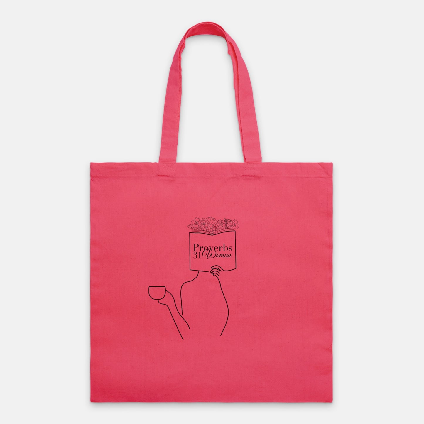 Proverbs 31 Woman Lightweight Christian Canvas Tote Bag (Black Outline)